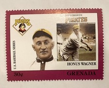 1988 U.S. Baseball Series 1 Grenada 30-Cent Stamp Honus Wagner Pirates HOF