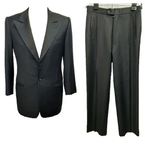 ERMENEGILDO ZEGNA Us 38 Eu 48 R black SATIN PEAK LAPEL TUXEDO SUIT Super Wool - Picture 1 of 19