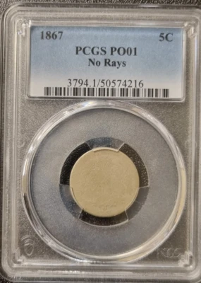 1867 Shield Nickel 5c No Rays Graded PO1 by PCGS POOR 1 RARE LOWBALL #91320 - Image 1 of 2