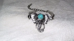 Bohemian Fashion Silver Faux Turquoise Elephant Adjustable Bracelet Charm Bangle - Picture 1 of 1