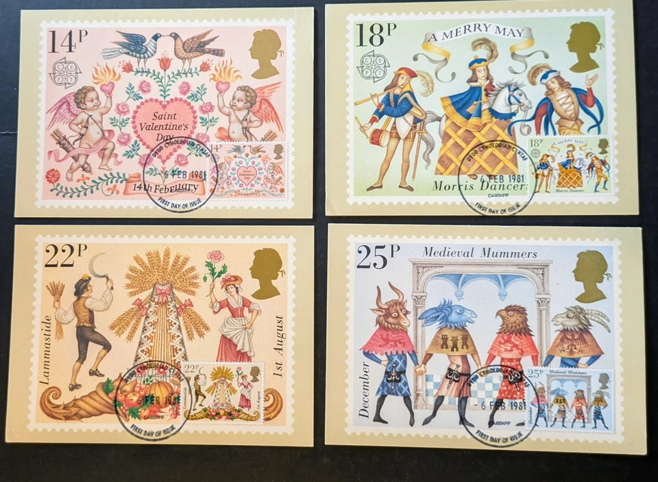 GB 1981 Feb  Fine used Royal Mail Folklore  PHQ cards no49 Sg1143/6 Cv £3.25  - Image 1 of 1