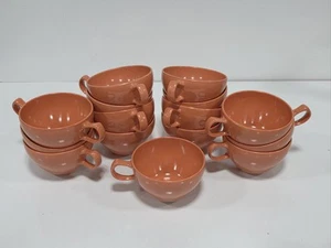 Vintage MCM Melmac Dishes Coffee Tea Cups + Bowls + Cream/Sugar Persimmon Retro - Picture 1 of 13