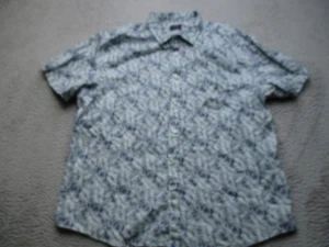 UNTUCKit Camicia Uomo 2XL Blu Bianco Lino Manica Corta Bottoni Palma Tropicale - Foto 1 di 8