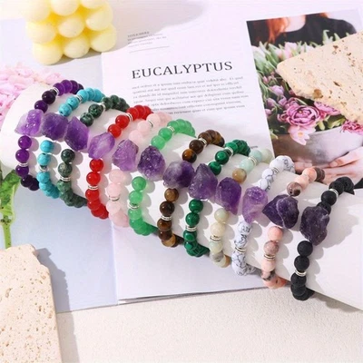 12件装修复能量宝石串珠手链天然紫水晶小饰品珠宝首饰 — 第 1/4 张图片