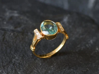 Anillo de boda de oro amarillo de 14 quilates de citrino y diamantes de citrino aguamarina de corte ovalado de 2,40 quilates talla 8 Foto 1 de 4