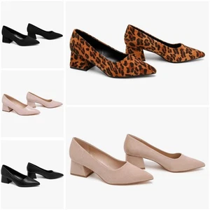 Women’s Block Chunky Pointed Toe Party Elegant Slip On Pumps Court Shoes - Picture 1 of 29