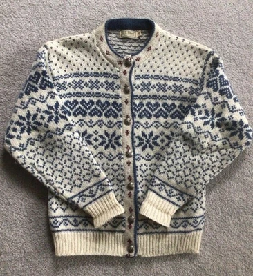 Suéter LL Bean Lana Nórdico Aspen Fair Isl Tejido Ojo de Pájaro Peltre Botones Para Mujer S Foto 1 de 4