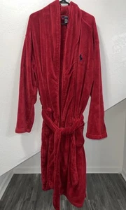 POLO RALPH LAUREN Hombres Felpa Microfleece ROJO Bata Azul Poni Talla L/XL - Imagen 1 de 4