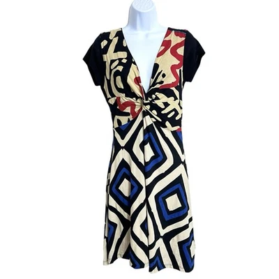 Desigual Juan ретро геометрический принт платье женщин M новый с Ярлыками черный желтовато-коричневый Fit & Flare - Изображение 1 из 4