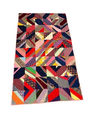 Manta de retazos colcha loca colorida hecha a mano vintage años 70 51 x 85 Foto 1 de 4