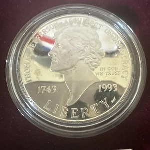 1743-1993 Thomas Jefferson 250th Anniversary Silver Dollar Proof (Box & COA) - Picture 1 of 7