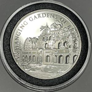 Giardini pensili di Babilonia moneta rara 1 oncia troy .999 argento fine medaglia rotonda pistola - Foto 1 di 13