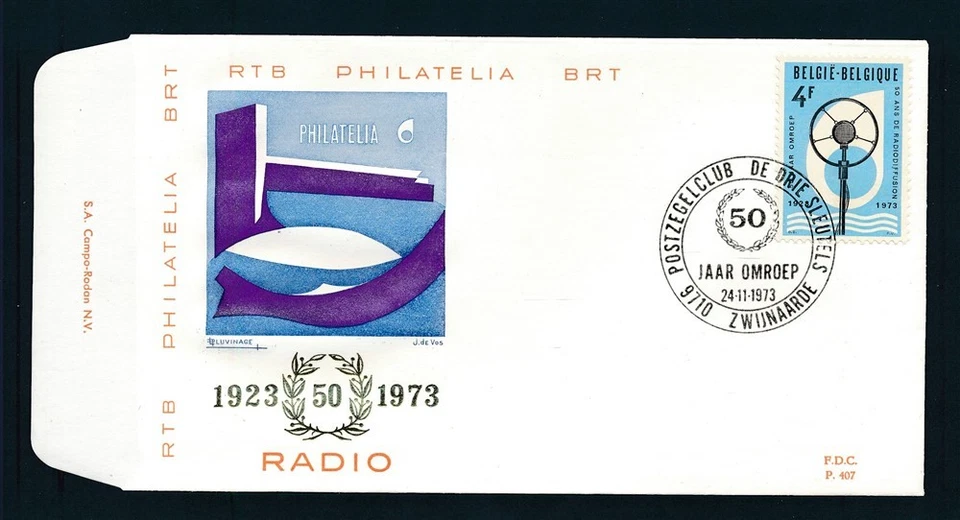 D461584 Belgium FDC 50th Anniversary of Radio P.407 Brussel - Bruxelles - Image 1 of 1
