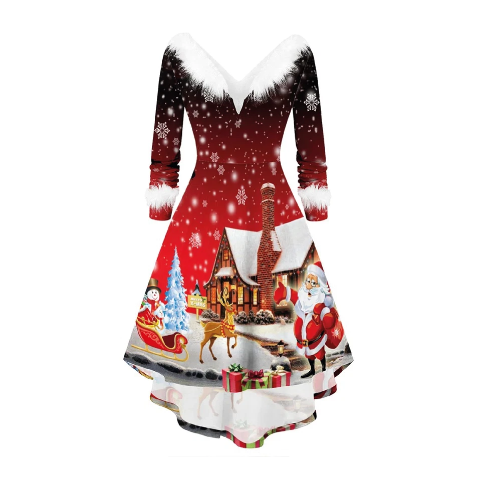 Robe Longue Noël Cosplay Bonhomme Neige Grande Jupe Vintage Sexy Fausse Fourrure - Photo 1/3