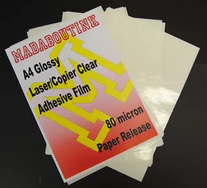 10 A4 Laser Printer Clear Adhesive Sticker Film Sheets 80mic Paper Release - Picture 1 of 1