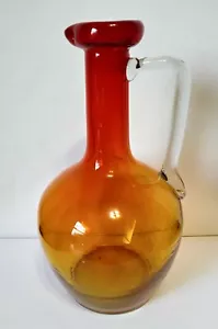 Vintage Hand Blown Amberina Art Glass Square Handle Pitcher Bottle - Picture 1 of 8