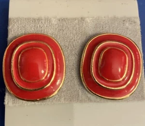 Vintage Ohrringe goldfarben rot Emaille Clip On - Bild 1 von 6