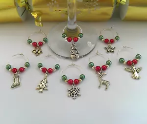 Christmas Wine Glass Charms Set of 8 - Secret Santa, Table Decoration, Gift - Picture 1 of 6