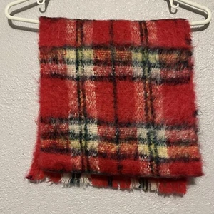 Gold Mohair Red & Black Plaid Rectangular Scarf 75% Mohair 25% New Wool - Picture 1 of 8