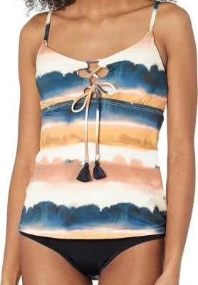 Camiseta Tankini para Mujer Lucky Brand Borlas Corbata Frontal Recortada, Naranja Sonoma Sky, S Foto 1 de 2