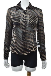 Yansi Fugal Womens Top Size 6 Black Brown Button Down Shirt Rayon Blouse - Picture 1 of 4