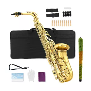 E Flat Alto Saxophone with Gold Lacquer for Beginners Complete Kit with Sax Case - Picture 1 of 14