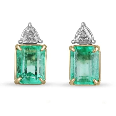 6,73 tcw colombiano corte esmeralda y billón de diamantes tachuelas diamante PLACA 18K Foto 1 de 4