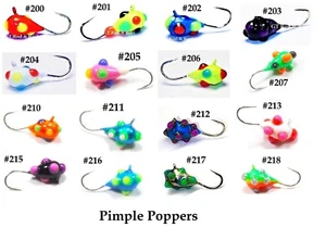 Pimple Poppers Tungsten Ice Fishing Jigs (4 Pack Lots)-4mm-1 Gram-#14 hook - Picture 1 of 22