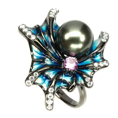925 Sterling Silver Ring Wonderful Masterpiece Of  Enamel Spider Jewelry - Image 1 of 4