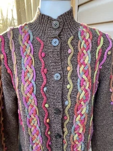 Talbots LambsWool Blend Colorful Cable & Knotted Cardigan Sweater Sz “M” - Picture 1 of 13