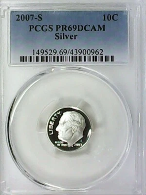 2007-S 10C Roosevelt Dime  PCGS PR69DCAM 90% Silver 22rrw0415 - Image 1 of 4