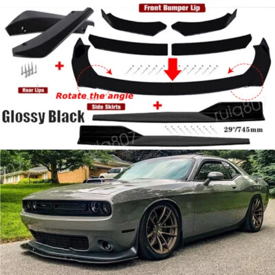 For Dodge Challenger R/T SXT SRT SE SRT8 Front Bumper Lip Splitter + Side Skirt Foto 1 de 4