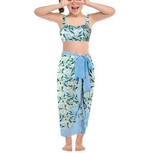 Kids Girls Bathing Suit 3Pcs Swimsuit Water Park Beach Skirt Set Cover Up Beach - Picture 1 of 17