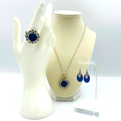 Colgante Lapiz Lazuli Collar Anillo Pendiente S/S Oro Vermeil STS Piedras Preciosas Acentos Foto 1 de 4