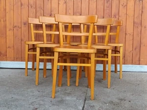 6x 50er Vintage Esszimmer Stuhl Frankfurter Küchenstühle Kneipenstuhl Holzstuhl - Bild 1 von 23