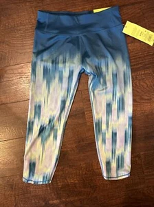 Girls All In Motion Mid Rise Capri Legging Size M 7/8 Teal Blue Abstract Yoga - Picture 1 of 6