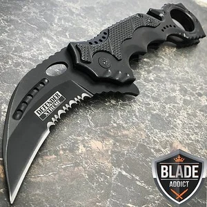 TACTICAL KARAMBIT CLAW Black Spring OPEN FOLDING Assisted Rescue Pocket Knife - Picture 1 of 4