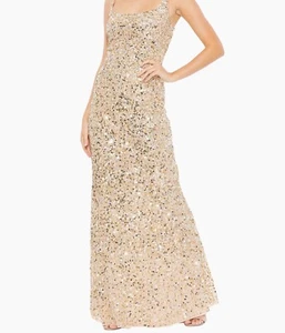 Mac Duggal Gown Dress Womens Size 12 Gold Sequin Sleeveless 10705 NWT - Picture 1 of 16