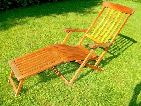 Vintage Folding Cruise Line Deck Chair Bentwood Brass Hardware Nice Patina Cover