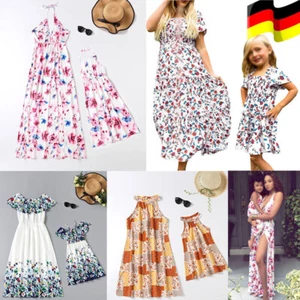 Mutter und Tochter Schulterfrei blumig Eltern-Kind-Kleid Familie passende Outfit - Bild 1 von 20