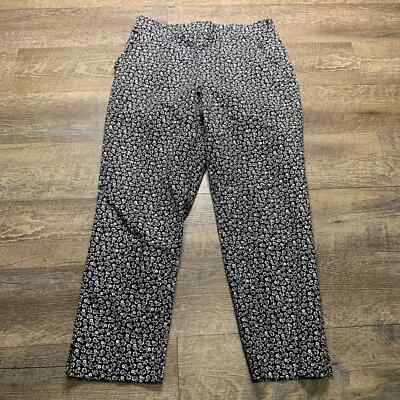 Pantalones para mujer Kate Spade talla 10 negros estampado floral pierna recta recortados al tobillo Foto 1 de 4