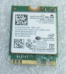 Intel Dell Dual Band Wireless-AC 3160 3160NGW Bluetooth WLAN WiFi Card N2VFR - Picture 1 of 1