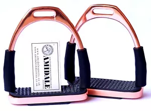 AMIDALE ROSE GOLD FLEXI SAFETY STIRRUPS HORSE RIDING BENDY IRONS 3 SIZES BNWT - Picture 1 of 1