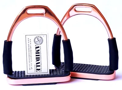 AMIDALE SPORTS AMIDALE ROSÉGOLD FLEXI SICHERHEITSBÜGEL REITEN BIEGEEISEN 3 GRÖSSEN BRANDNEU MIT ETIKETT