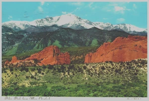 Pikes Peak from Mesa Overlook, Garden of the Gods, Colorado Postcard PM. 1975 - Picture 1 of 2