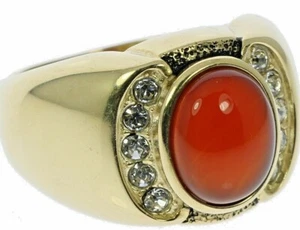 Red Agate Natural Ruby Simulated Cz Accent 18K Gold Overly Mens Ring Size 9 T23 - Picture 1 of 6