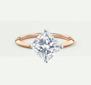 IGI F/VS 4 Ct Turned Cushion Cut Lab Created Grown 14K Rose Gold Diamond Ring - Picture 1 of 2