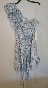 NWT Happy Nature Kate Hudson One Shoulder Ruffles Off Shoulder Floral Mini L - Picture 1 of 9