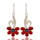Red Aventurine Blue Corundum White Topaz Sterling Silver Earrings, Gift Jewelry
