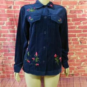 The Quacker Factory ARTSY Jacket LS Blue Velvet Embroidered Women's Size M - Picture 1 of 7